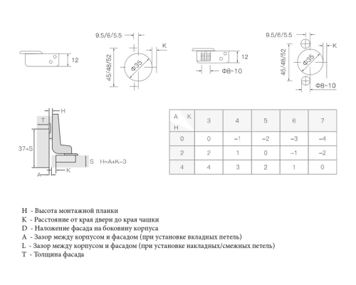 Петля для вкладных дверей Firmax Smartline, Clip On, Soft-Close,угол открывания 105°, 52 мм, 35 мм чашка